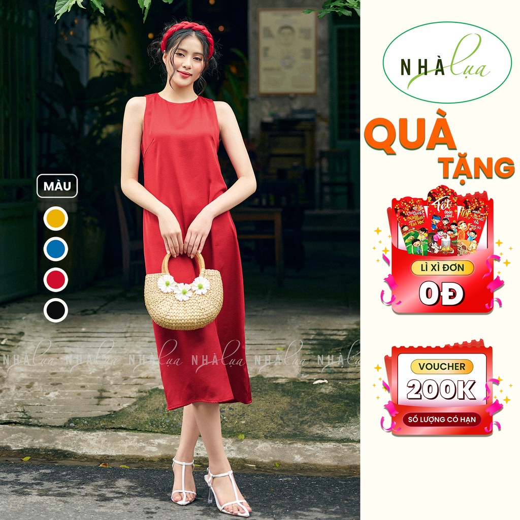 Váy đầm lụa Ngọc Quế - Đầm lụa sát nách dáng suông dài sang trọng cho các nàng mềm mại sang trọng cao cấp V01