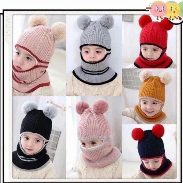Mũ len liền khăn cổ mẫu Ninja cho bé trai bé gái