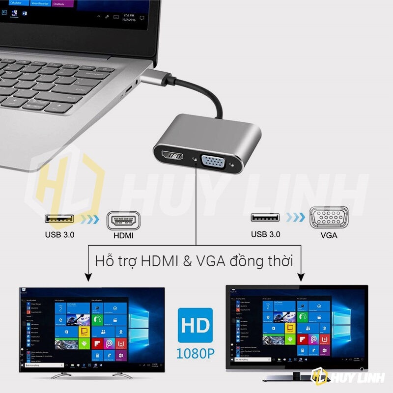 Cáp chuyển đổi USB 3.0 to HDMI và VGA Adapter 2K