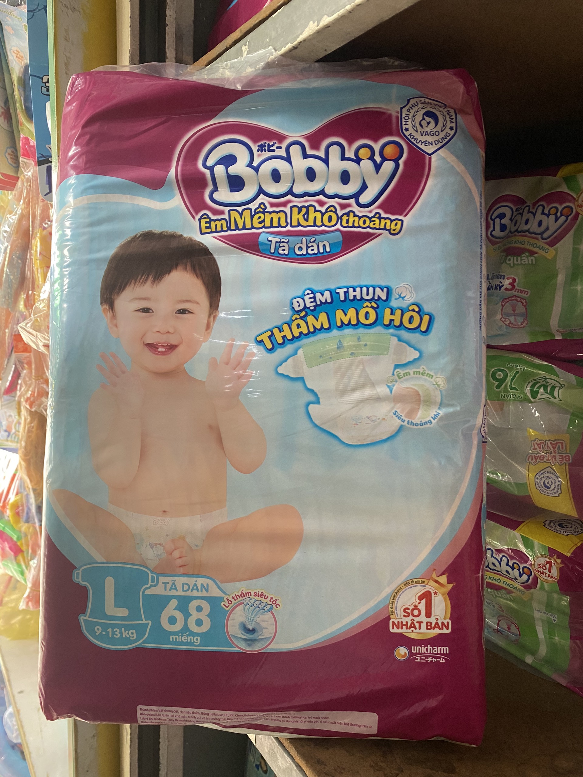 TÃ DÁN BOBBY SIÊU THOÁNG SIZE L 68 MIẾNG (9-13kg)
