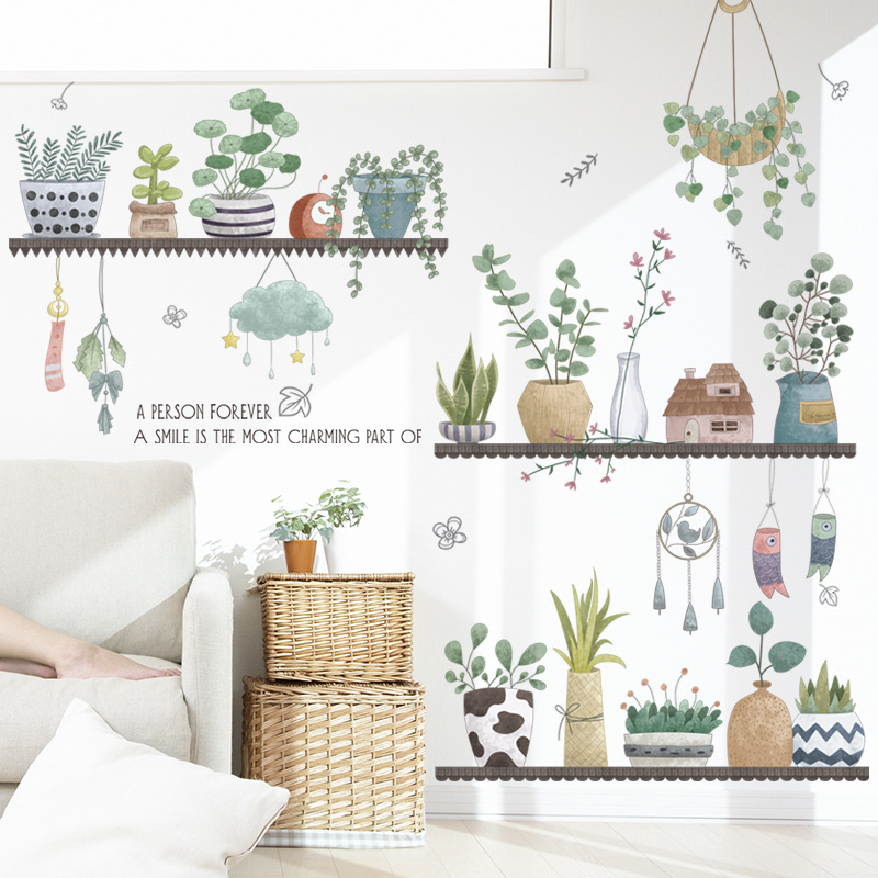 Decal dán tường giỏ cây hoa bắc âu
