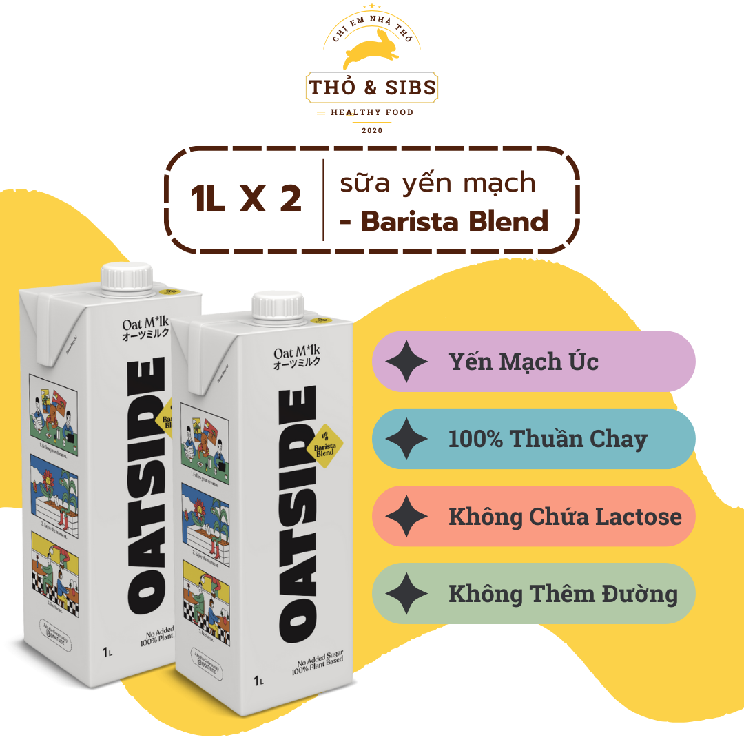 2 hộp Sữa yến mạch 100% Oatside Barista 1 lít ăn kiêng, ăn chay