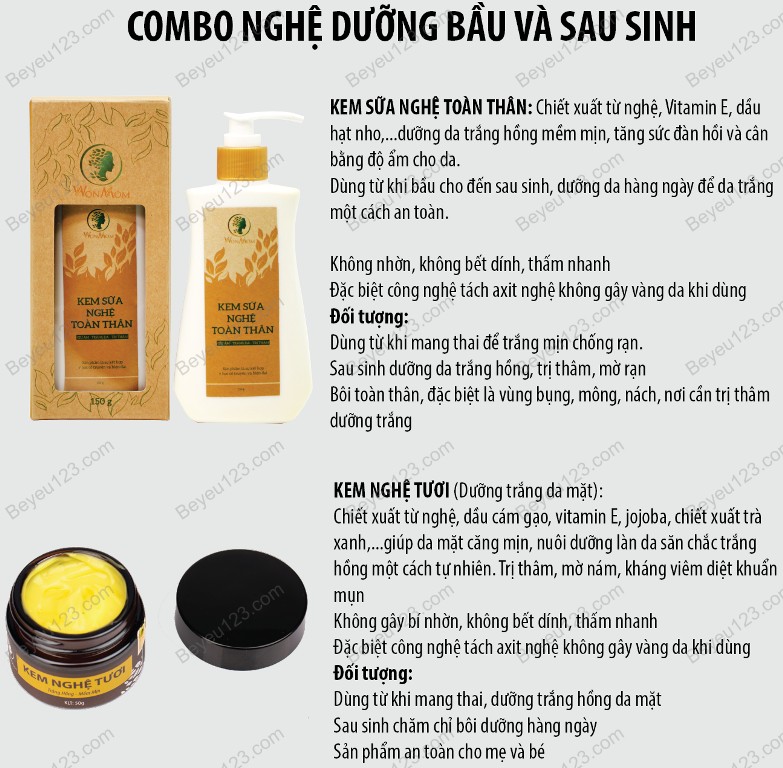 COMBO Nghệ dưỡng toàn thân & da mặt Wonmom (1 Kem sữa nghệ toàn thân + 1 Kem nghệ tươi hữu cơ)
