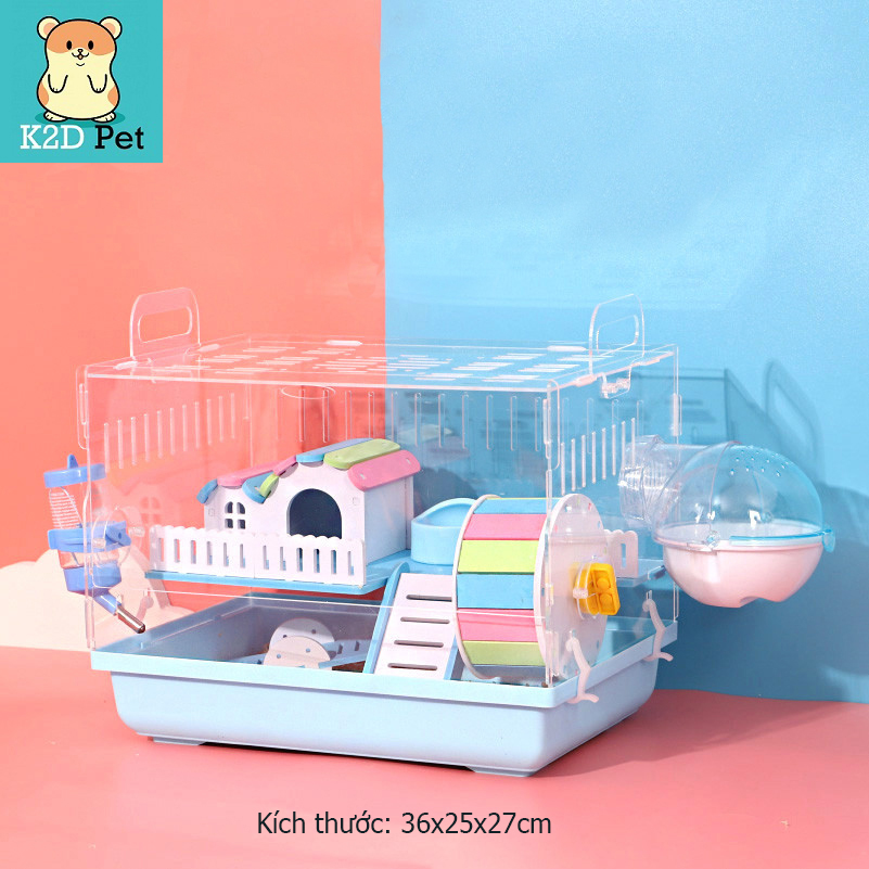 [Hoàn tiền 10%]Lồng hamster cầu vồng 2 tầng full đồ mica