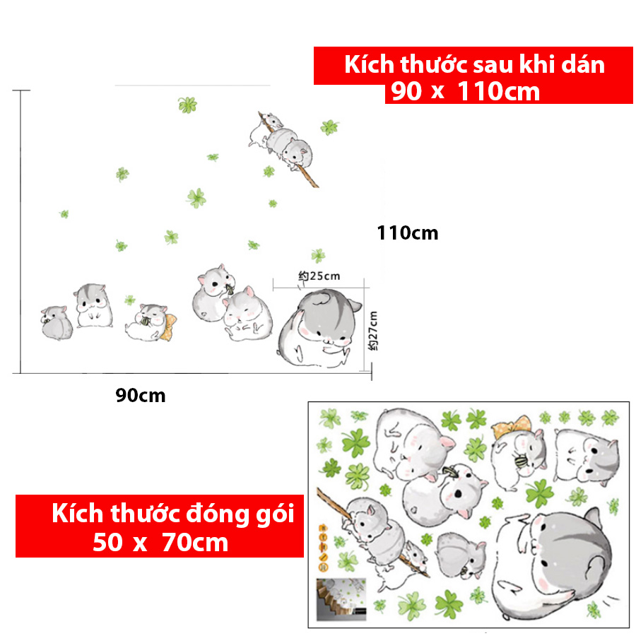 Decal dán tường hamster cute MJ7014- Decal dán tường cho bé - Decal dán tường động vật