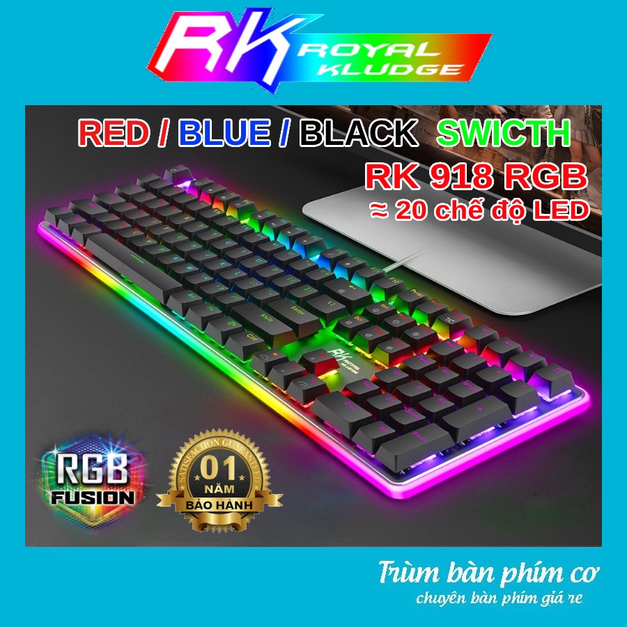 (Hàng Có Sẵn) Bàn Phím cơ Royal Kludge RK918 RGB Led viền Pro (có kê tay). Phím cơ Gaming rk 918_CHÍNH HÃNG