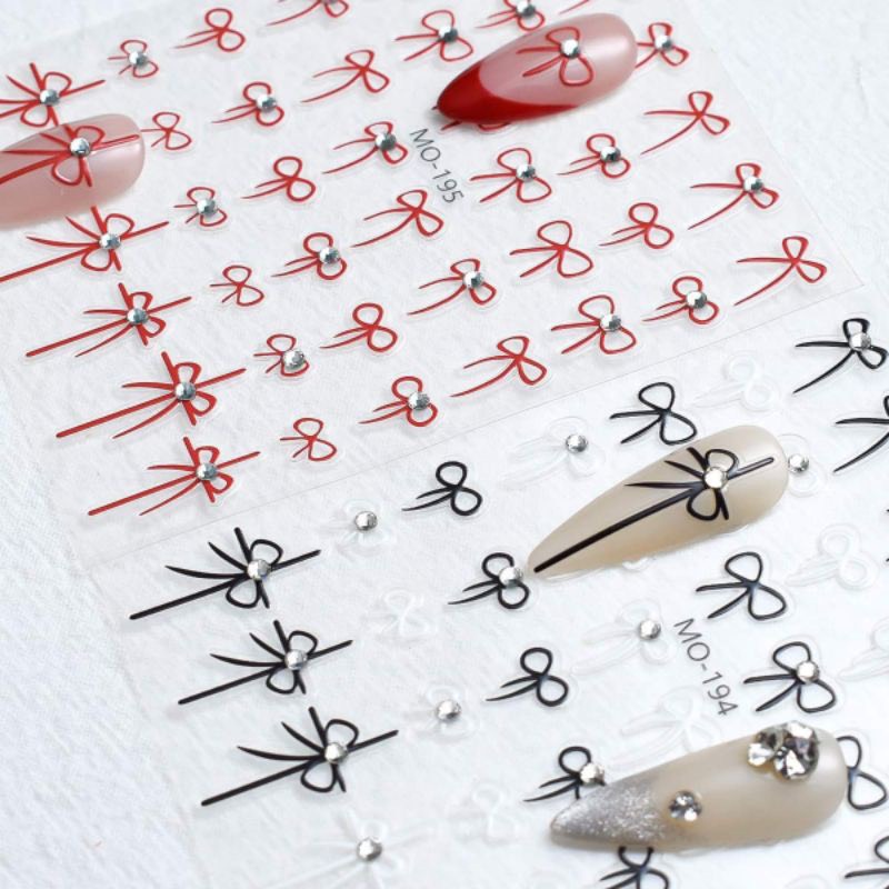 Sticker lụa 5D đính đá hình nơ trang trí nail siêu xinh