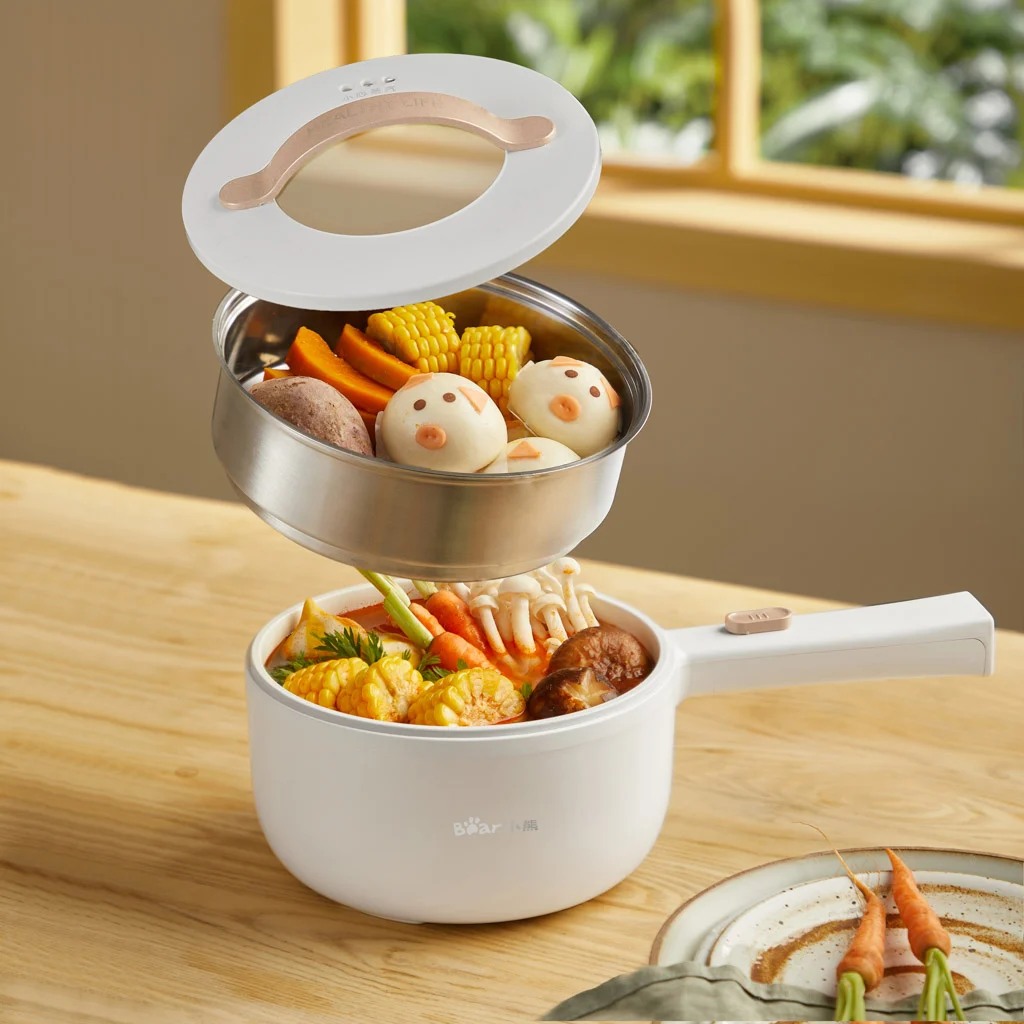 [Genuine] buy 800W advanced 1.6L bear multi-function cooking pot (with steamer), self power off when temperature is overloaded safe to use 18 months warranty, 1 to 1 exchange.