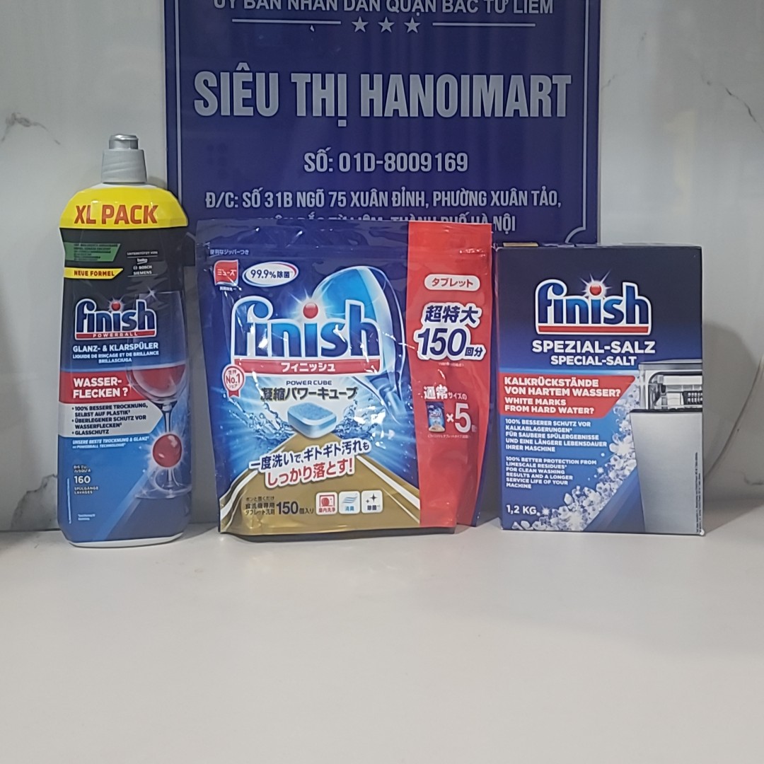 Combo Viên Finish 48v All in 1 max + muối rửa bát finish 1.2kg + Nước làm bóng 800 ml