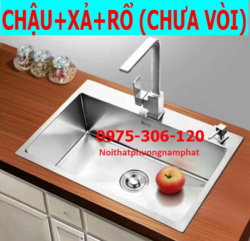 Chậu Rửa Chén Bát 1 hộc INOX SUS 304 N17 6045 NA.GRAND và Bộ Xả Chậu thoát nước và Rổ đựng trái cây