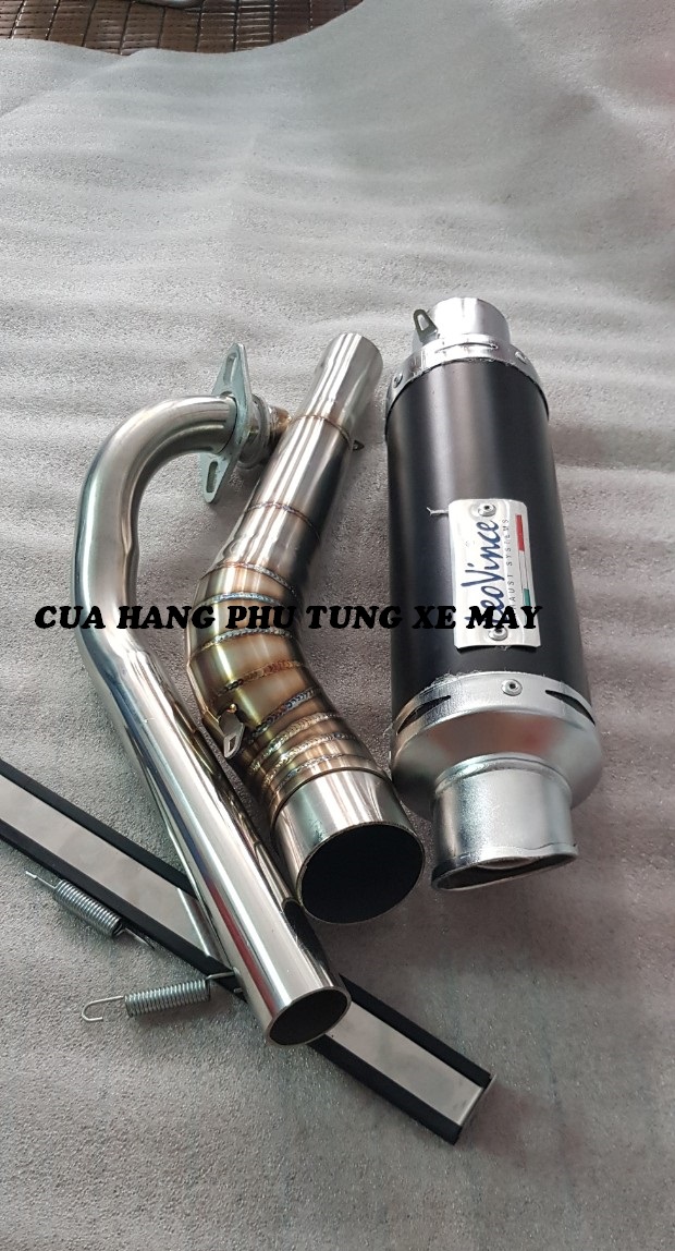 Pô LeoVince gắn xe Wave, Dream, Sirius, Cub, Elegant, Jupiter, Future ( kèm cổ 2 khúc inox 304 + pát treo + lò xo )