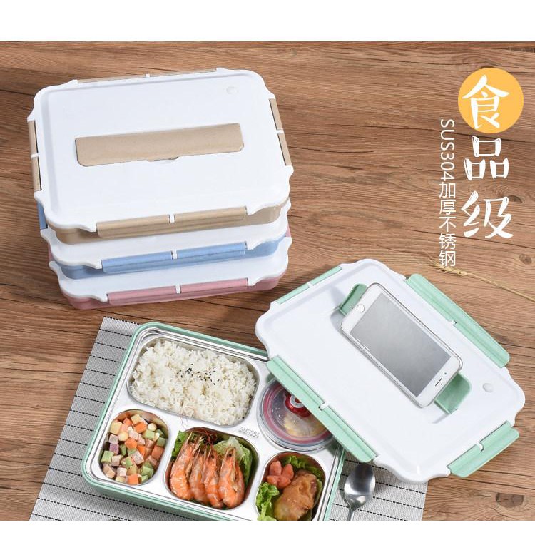 [HCM]Khay cơm phần giữ nhiệt inox 5 ngăn (kèm muỗng đũa inox)
