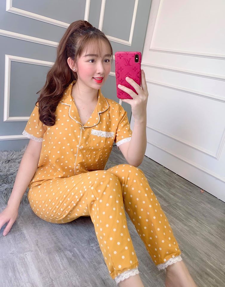 ĐỒ BỘ PIJAMA NỮ CHẤM BI ĐẸP KATE LỤA MỀM MỊN THOÁNG MÁT