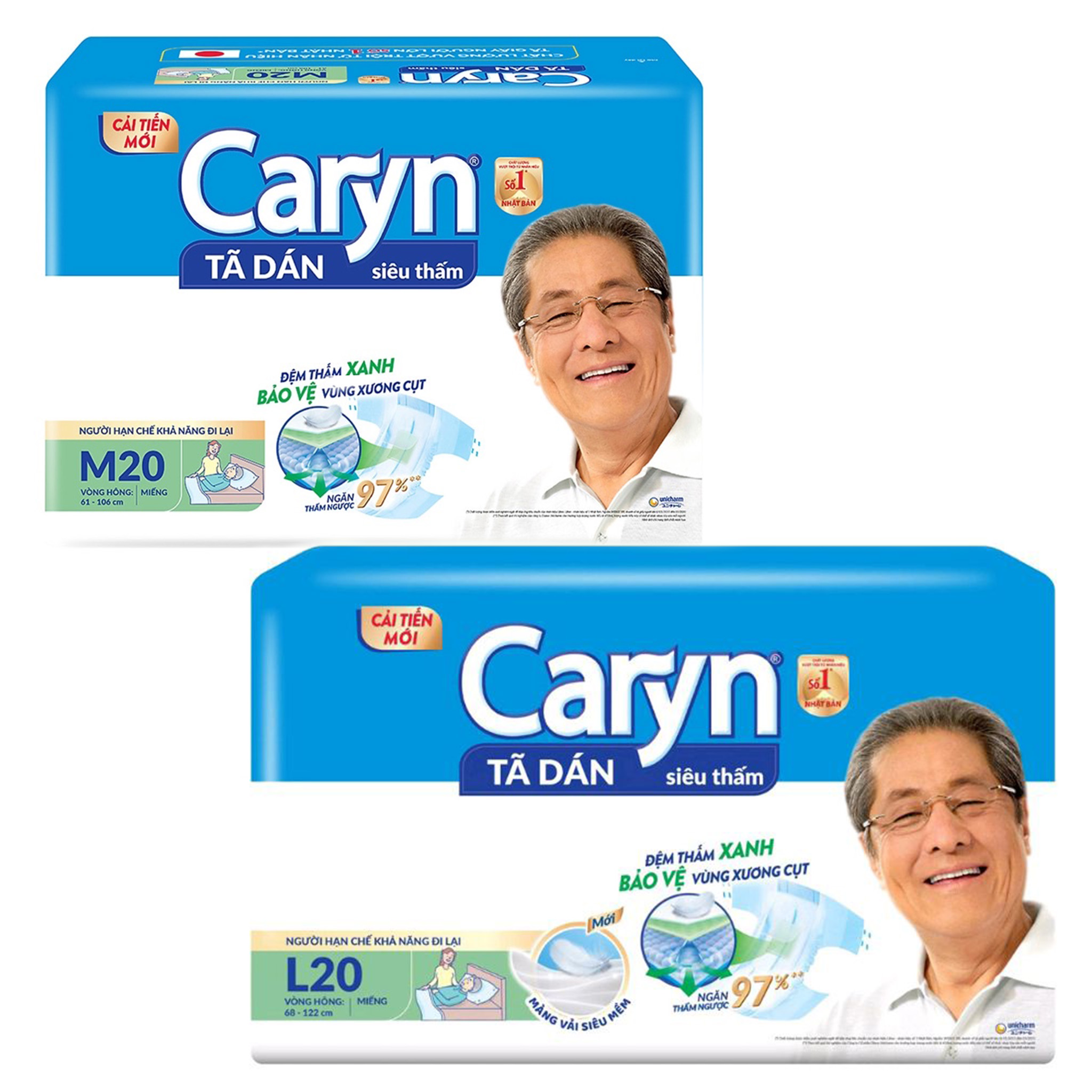 Tã Dán Siêu Thấm Caryn Size M20/L20