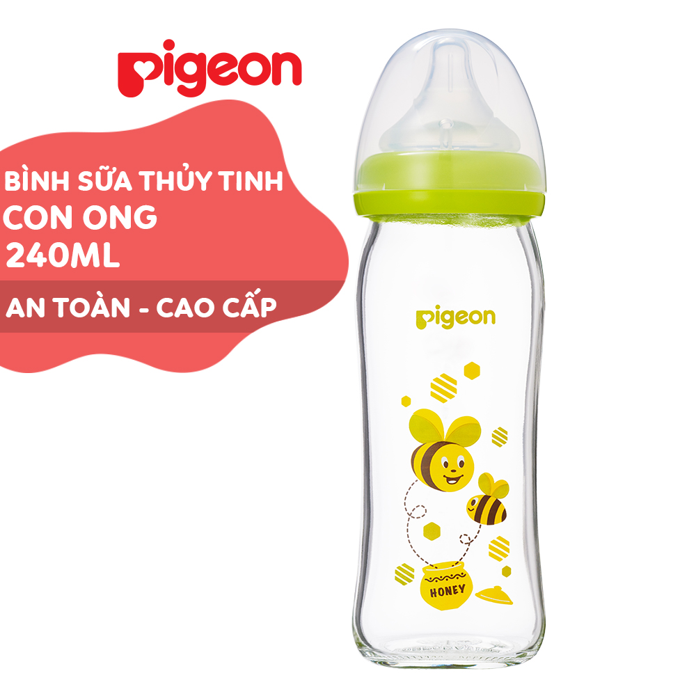 Bình sữa cổ rộng thuỷ tinh Plus 240ml Pigeon - Con Ong (M)