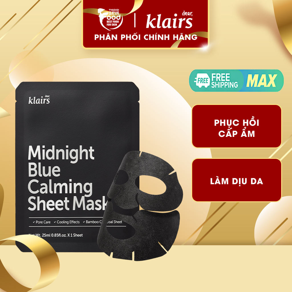 Mặt nạ làm dịu, giảm kích ứng, phục hồi da klairs midnight blue calming sheet mask 25ml