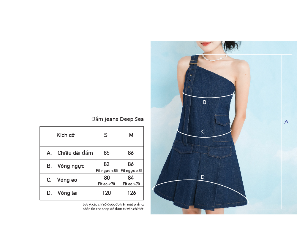 Double Moonshot - Đầm jeans lệch vai Deep sea