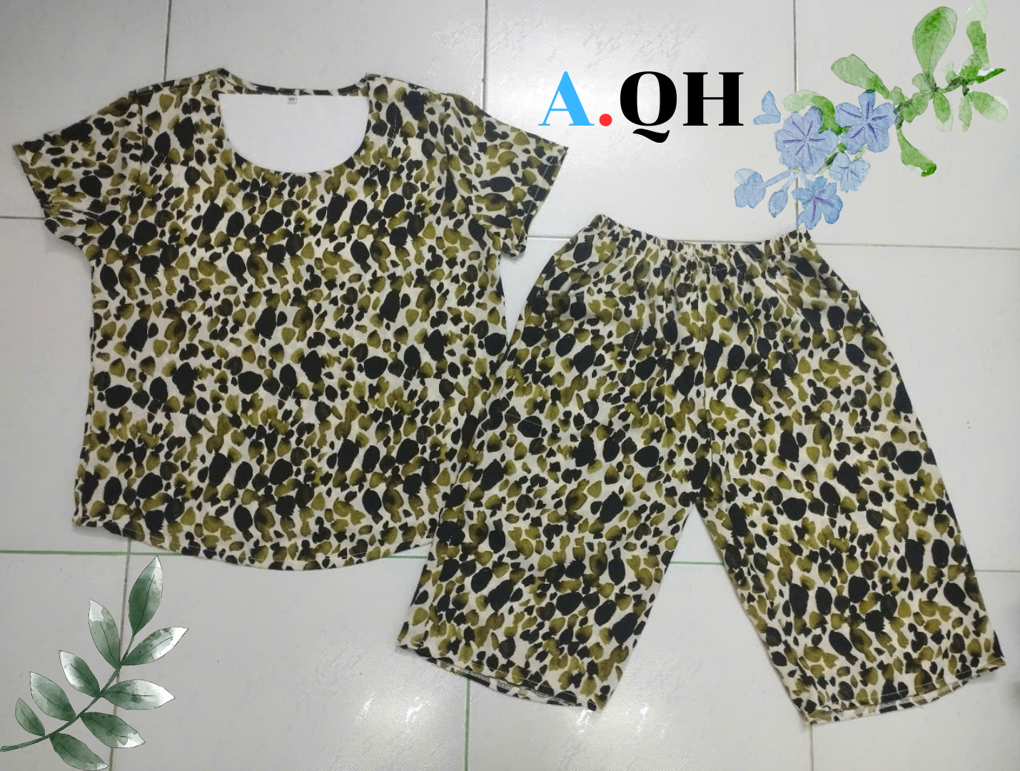 Women's Mango Silk Home Wear Set Shorts + Short Sleeves (48-65 kg)