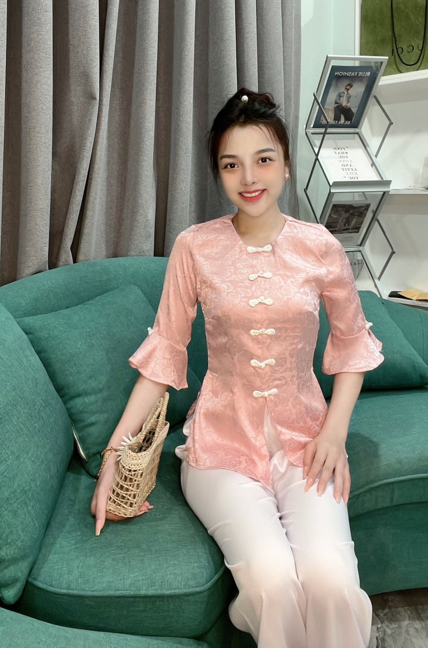 ÁO BÀ BA LỤA GẤM TAY XÒE