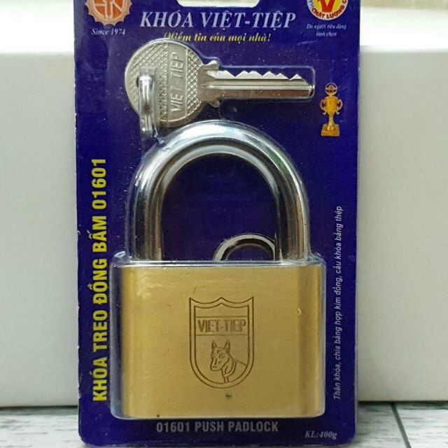 Ổ Khóa Treo Đồng Bấm Việt Tiệp 6 PhânKhóa Đồng Nguyên Khối, Chống Trộm