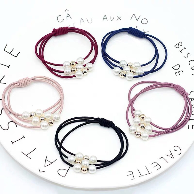 COMBO 05 CỘT TÓC MIX NGỌC 3 VÒNG SẮC MÀU
