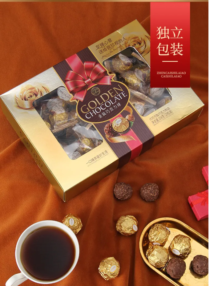 Combo 2 hộp socola nuts sandwich ball / socola golden hình vuông - trái tim - cầu nơ món quà tặng sang trong ý nghĩa