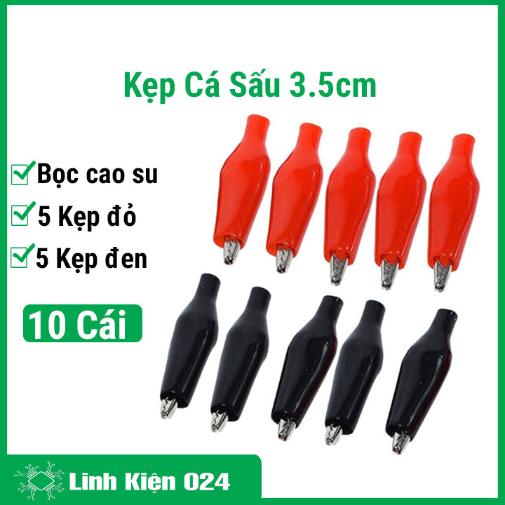 Bộ 10 kẹp cá sấu 3.5cm vỏ bọc cao su bền chắc