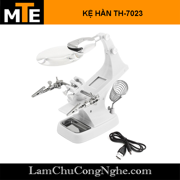 Kệ hàn loại xịn có giá đỡ mỏ hàn + tay kẹp + kính lúp + đèn led th-7023