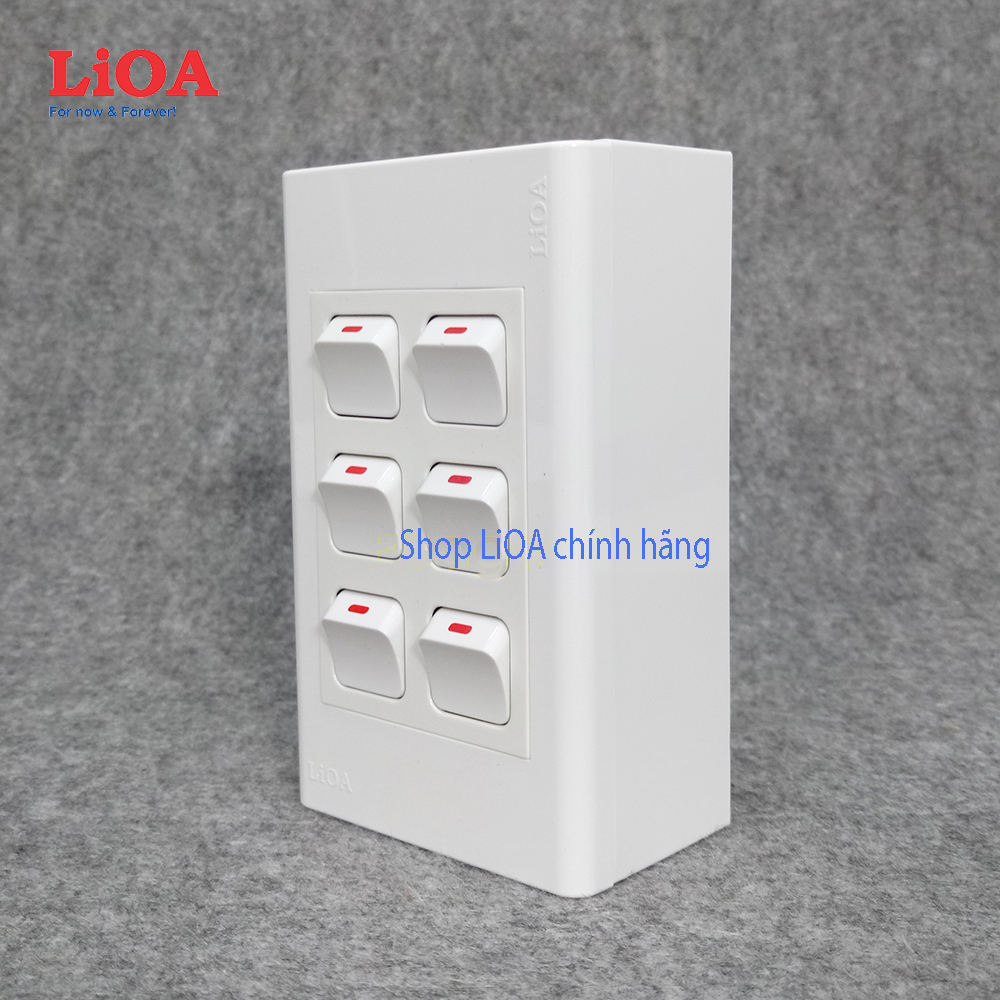 [Lắp nổi] Combo 6 công tắc điện 1 chiều + mặt lỗ vuông LiOA - Lắp nổi