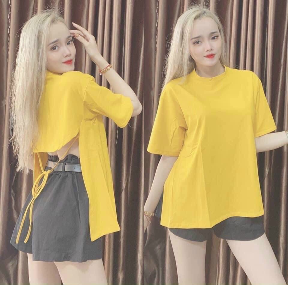 Áo kiểu form rộng hở lưng cột dây siêu hot  , chất thun coton tici dày dặn mềm mịn