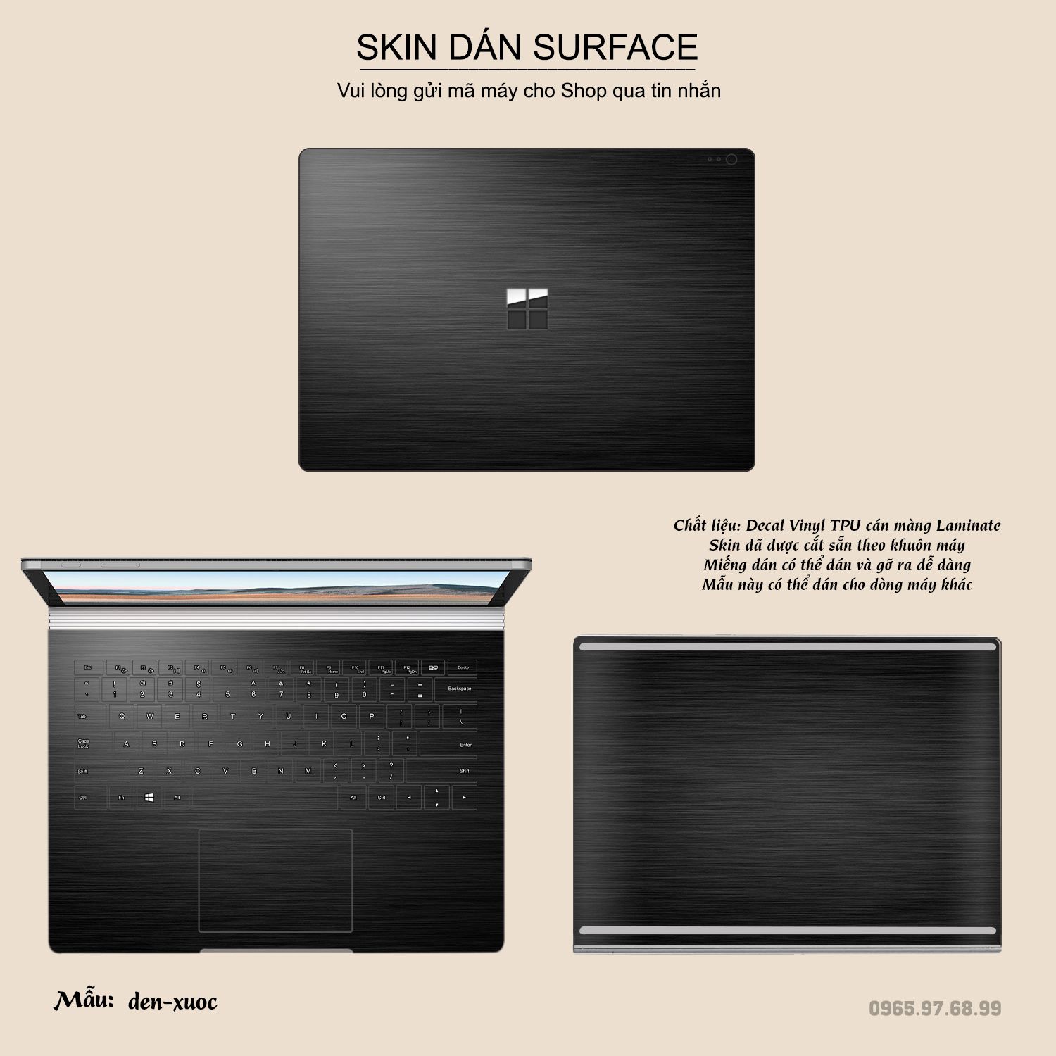 Decal Skin dán Surface Pro / Laptop / Go / Book mẫu Aluminum Chrome đen xước (inbox mã máy cho shop)