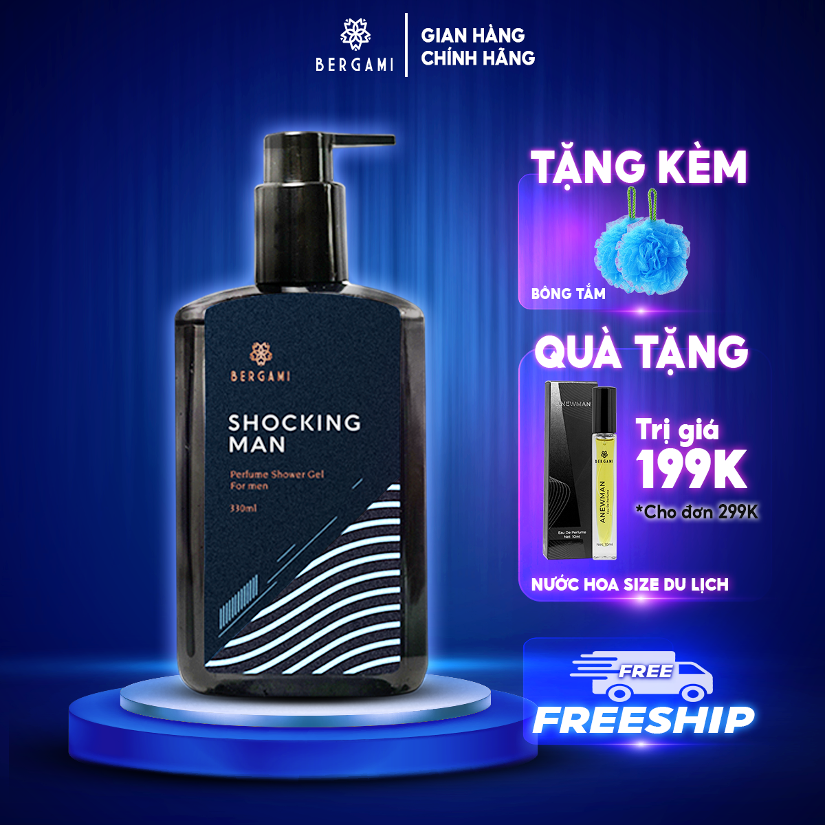 Sữa tắm nước hoa Nam 3 tầng hương DIỆT KHUẨN 24/24 Bergami Shocking Man 330ml