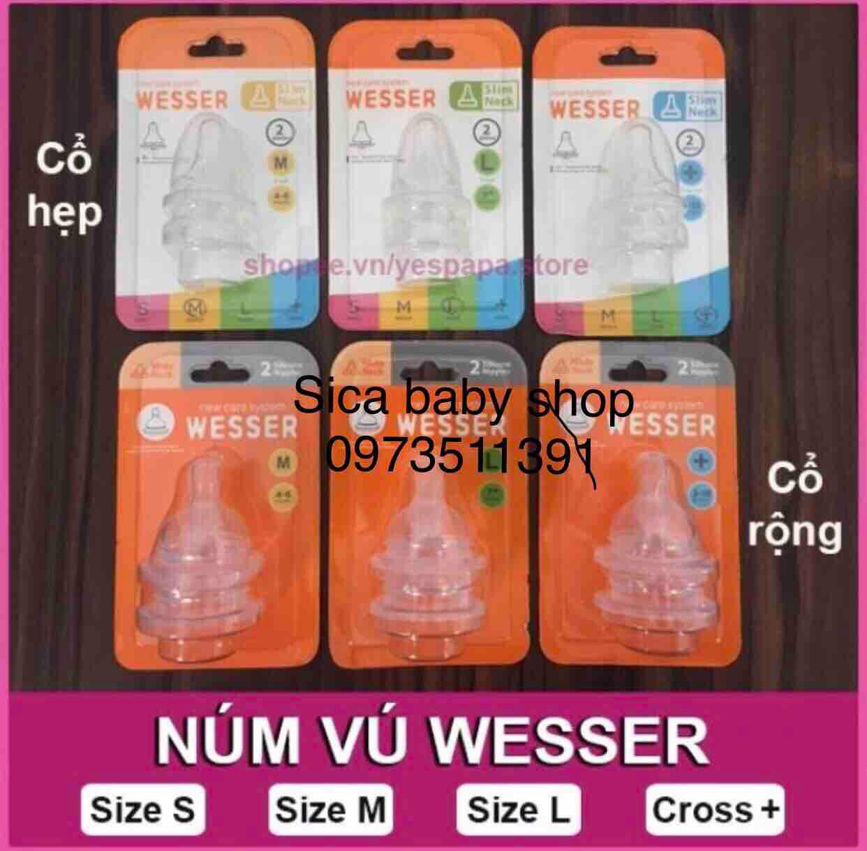 Cặp núm ti/núm vú wesser cổ hẹp/cổ rộng