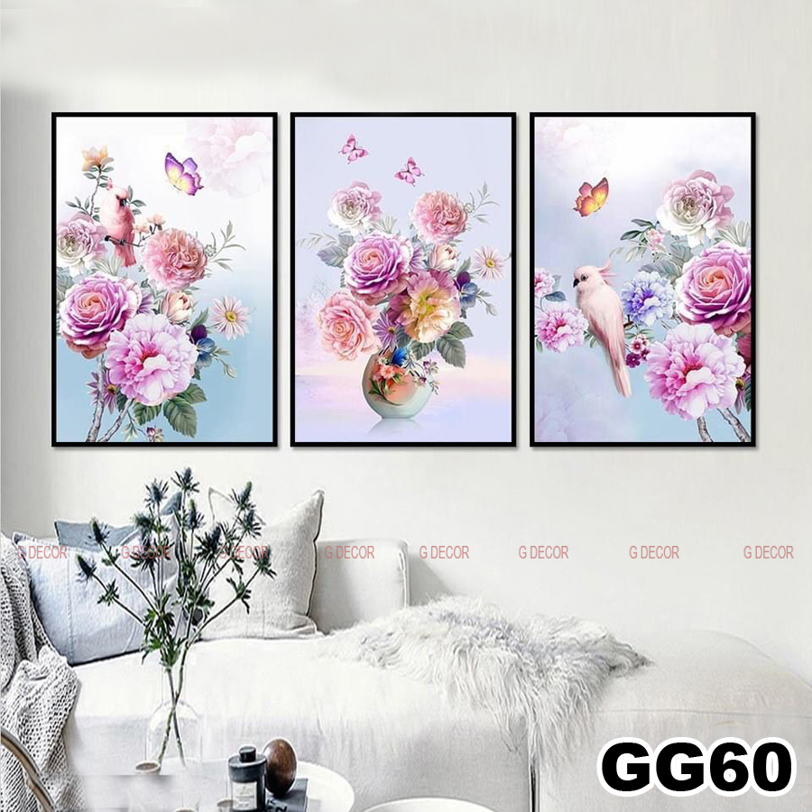 Tranh treo tường canvas 3 bức phong cách hiện đại Bắc Âu 07, tranh decor trang trí phòng khách, phòng ngủ, phòng ăn, spa