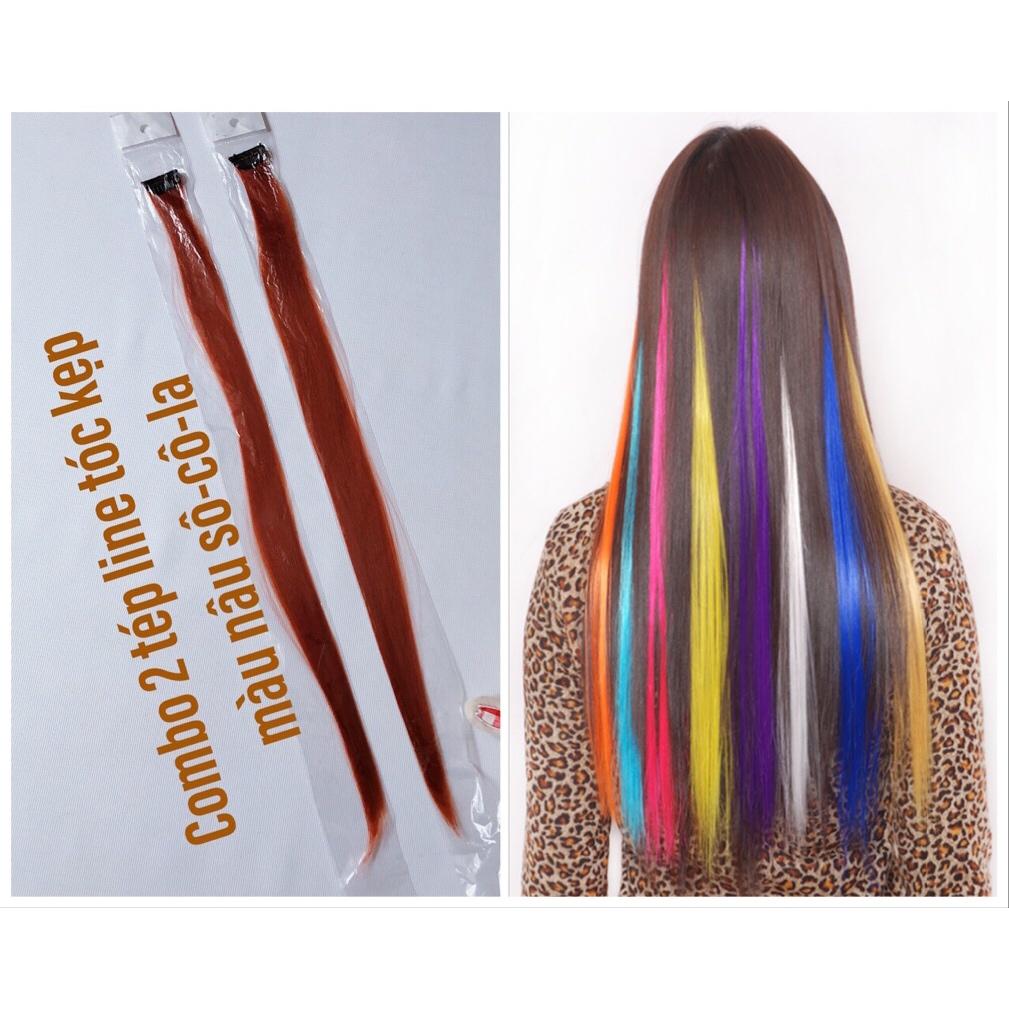 [HCM]Combo 2 tép line tóc màu nâu socola - mỗi tép 3d có từ 80-100 sợi- mua 5 line tặng 1 line