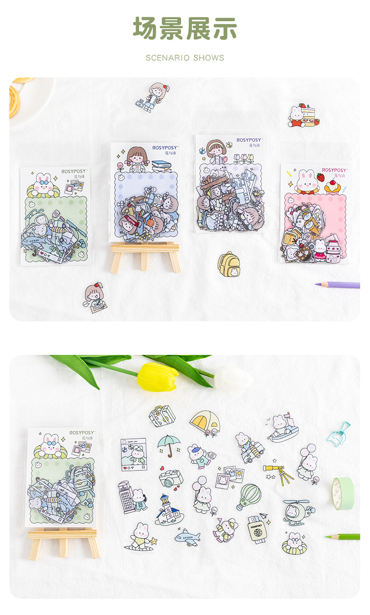 Sticker (hình dán) thỏ trắng rosy posy
