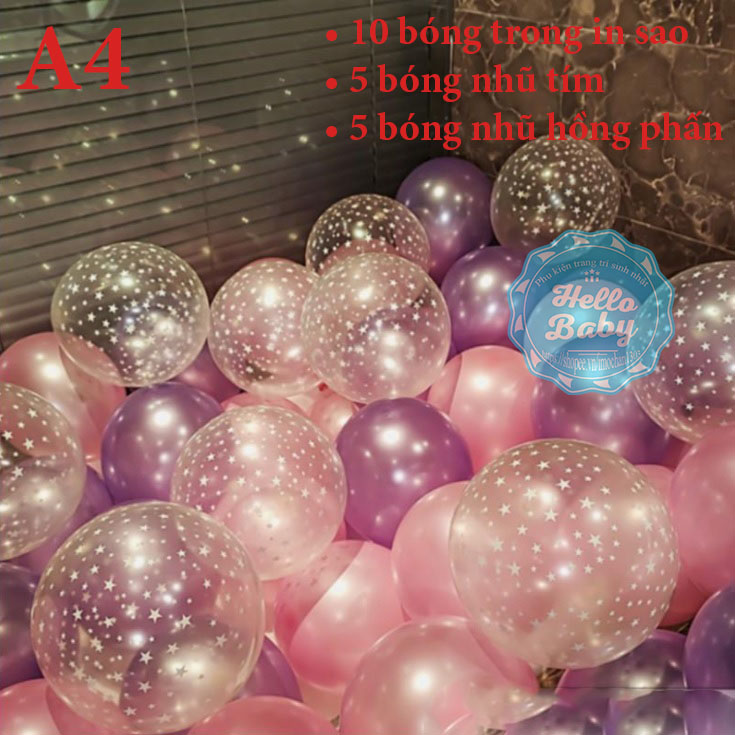 Set 20 bóng trong suốt mix màu (25cm)