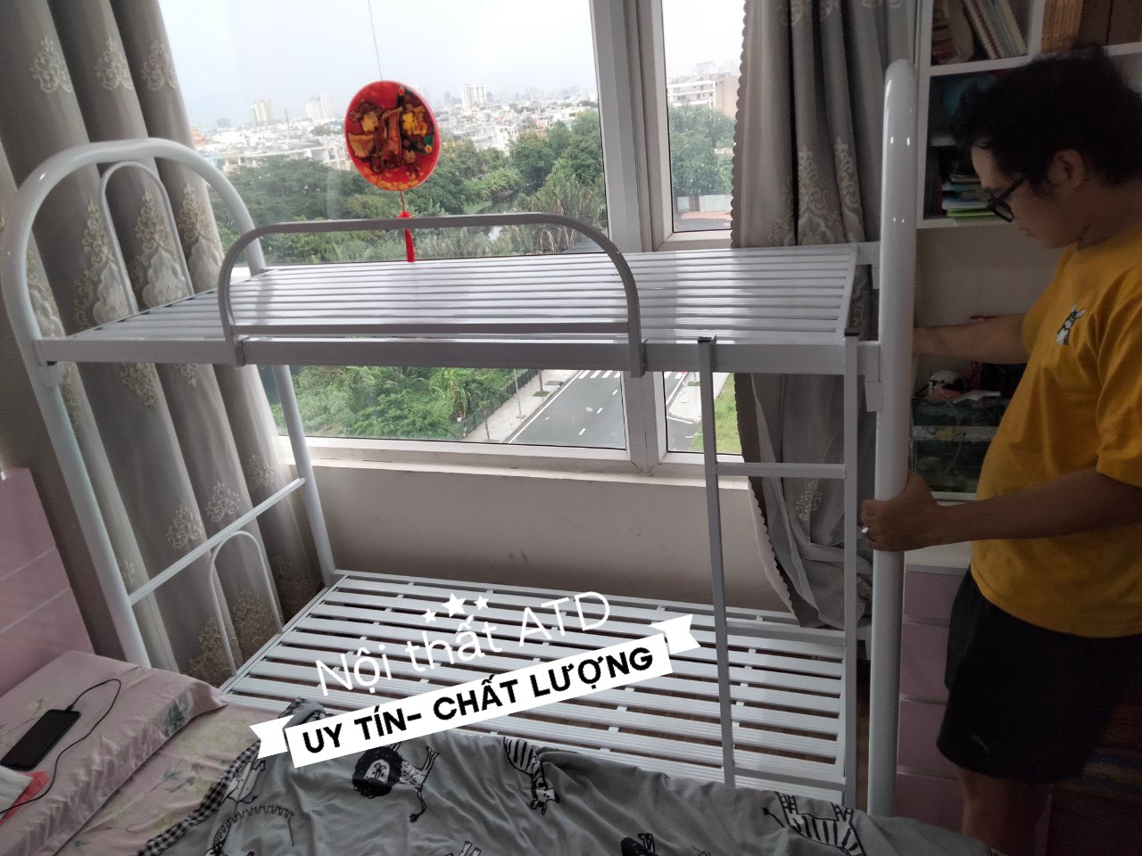 Giường hai tầng người lớn giá rẻ bằng sắt hình thực tế 100% giao các quận hcm