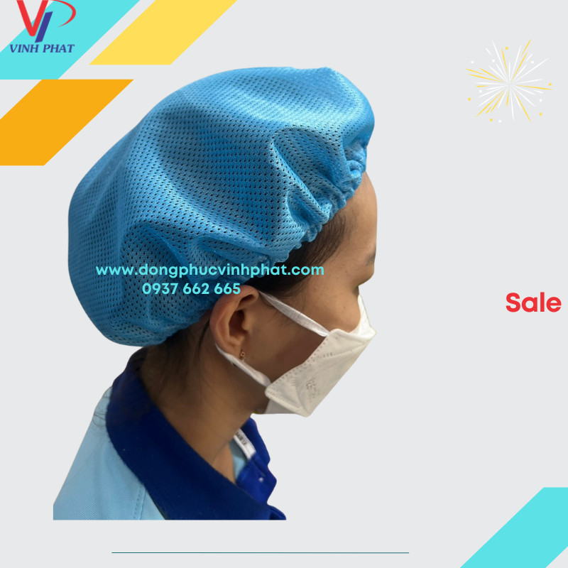 Nón lưới trùm tóc công nhân thủy sản màu xanh khóa dán - mũ lưới trùm bảo hộ, y tế - hình thật