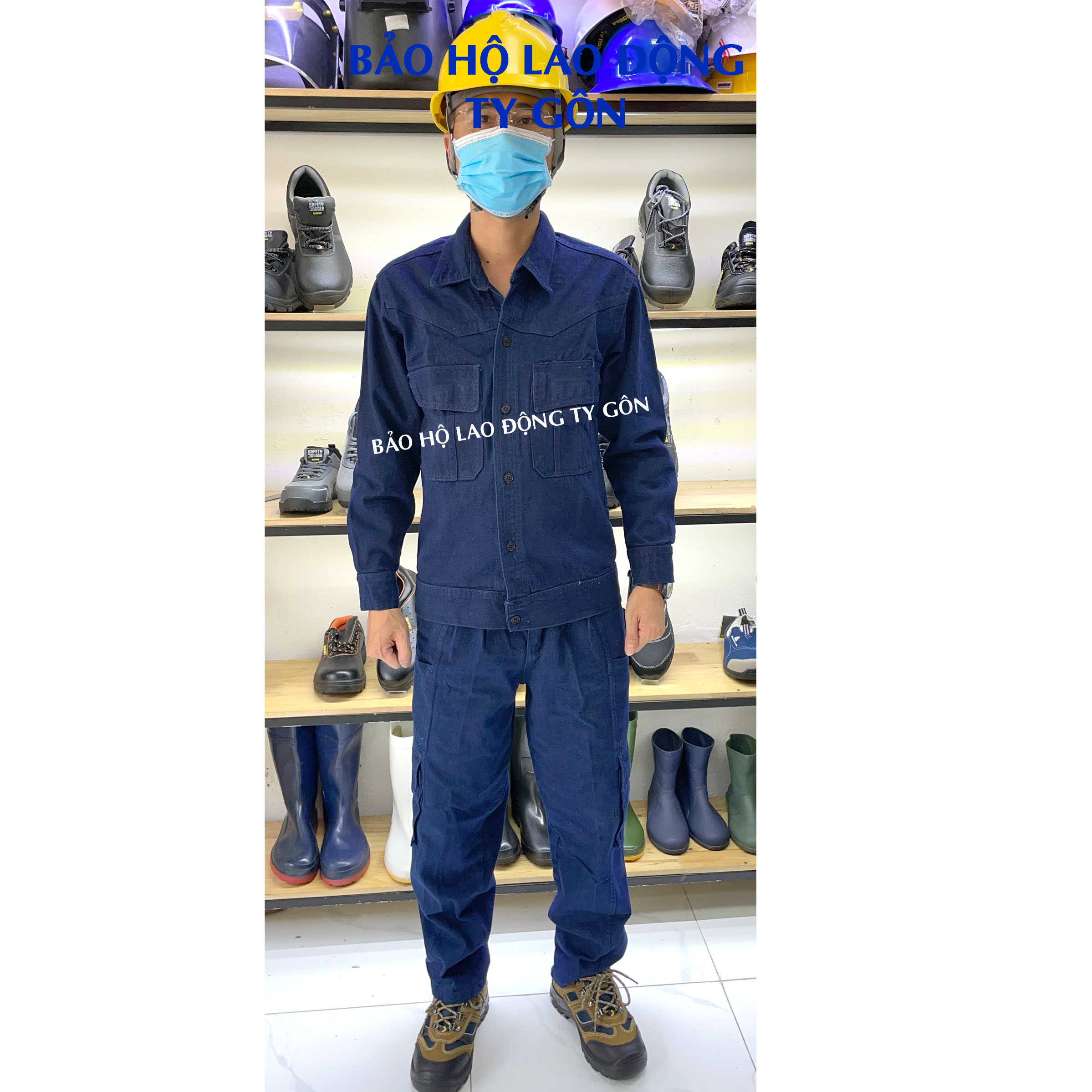 [Hình thực tế] Bộ quần áo Jean cho thợ điện, thợ hàn, vải dày dặn chống nóng, thấm mồ hôi.