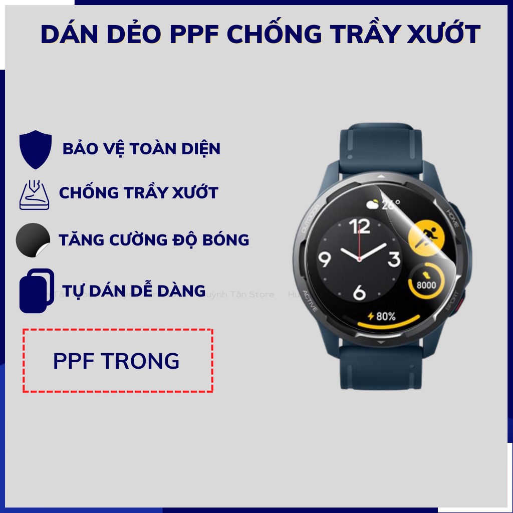 Dán dẻo PPF xiaomi watch s1 active trong suốt hoặc nhám chống bám vân tay bảo vệ màn hình phụ kiện điện thoại huỳnh tân store mua 1 tặng 1