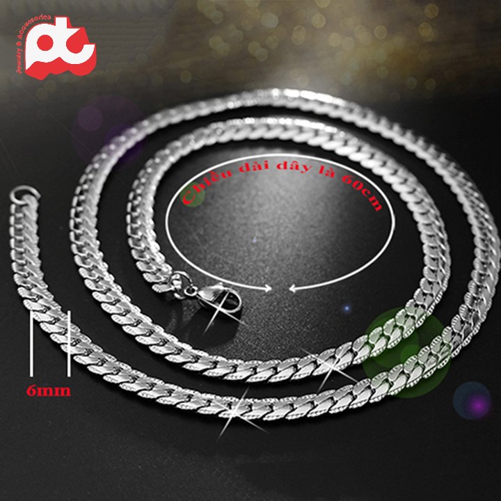 [Hoàn tiền 6%]Dây chuyền nam inox thời trang kiểu lặc khít chạm 2 bên trangsucpt kích cỡ 6mm màu trắng thép không gỉ PTDCNA56