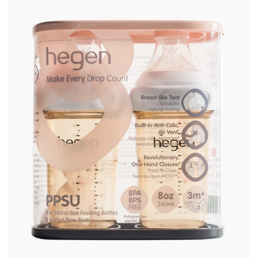 [ CHÍNH HÃNG] SET Bình sữa Hegen 240ml - Kèm Núm Ti 3+ ( Hegen Hegen PCTO™ 240ml/8oz Feeding Bottle PPSU)