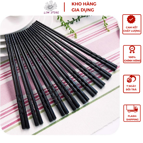 Bộ 10 đôi đũa nhựa màu đen gọn gàng, lịch sự chống trơn trượt, chịu nhiệt cao