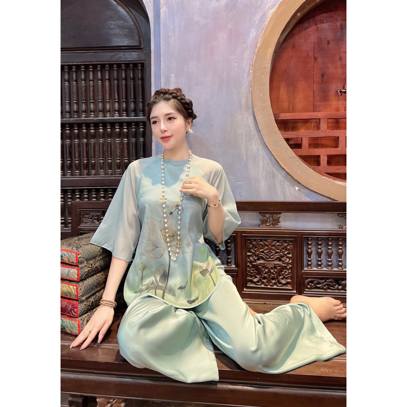 Đồ lam,Bộ lụa nữ,Pháp phục phật tử,Quần áo đi chùa