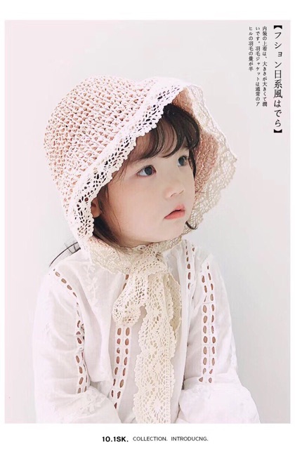 [MẪU MỚI] Mũ cói bèo viền ren tiểu thư cho bé