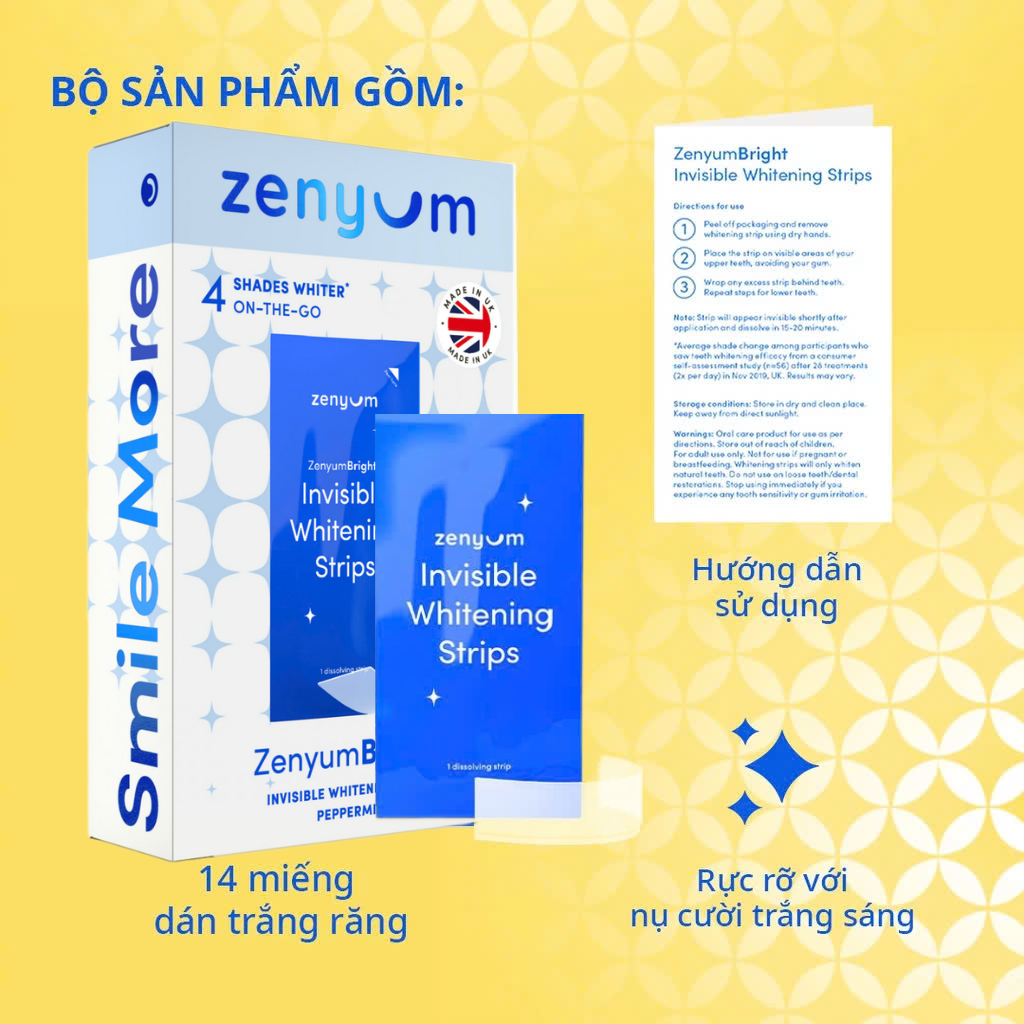 Miếng Dán Trắng Răng ZenyumBright™ Invisible Whitening Strips (Hộp 14 miếng)