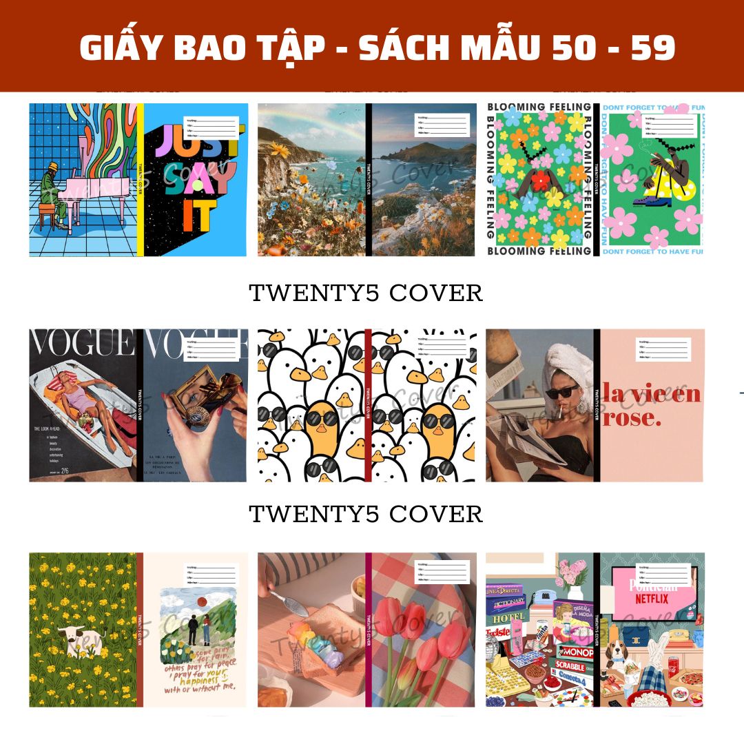 GIẤY BAO TẬP - SGK MẪU 50 - 59 [ MIỄN PHÍ IN NHÃN BASIC TRÊN GIẤY BAO - CHẤT GIẤY DÀY BÓNG ]