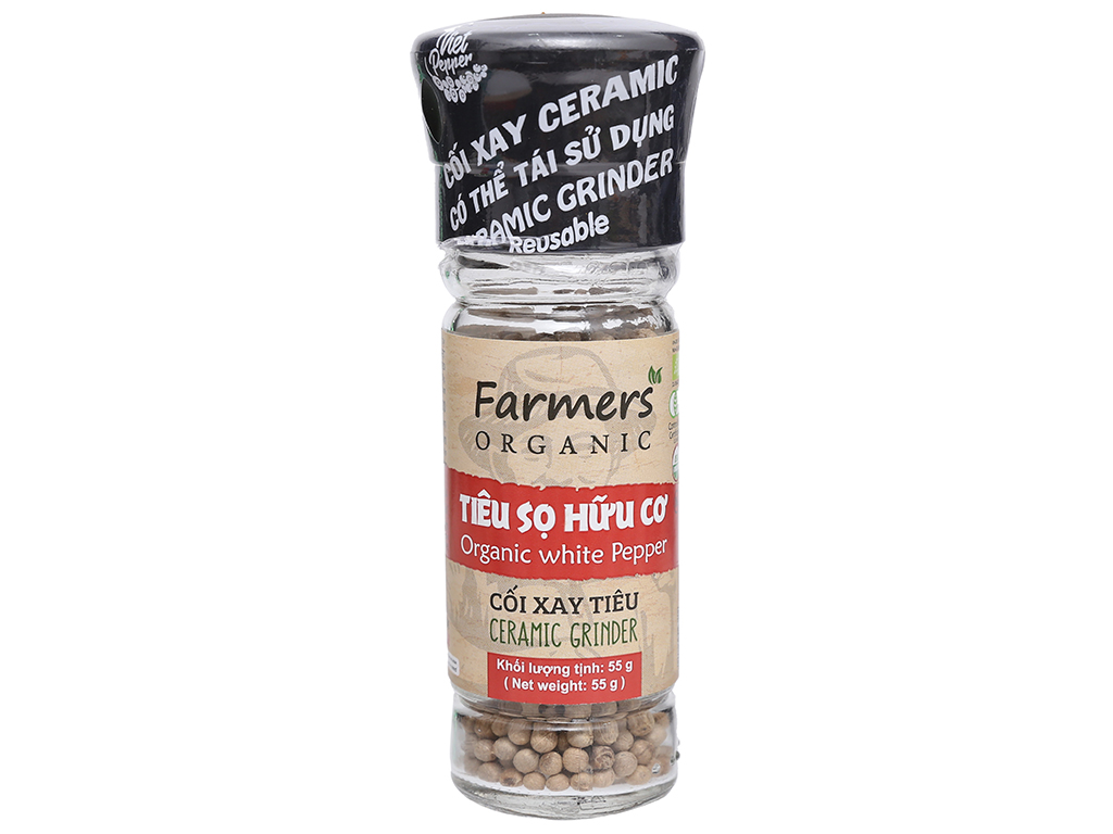 Tiêu Sọ Hạt Hữu Cơ Nắp Cối Xay, Organic White Pepper, Ceramic Ginder