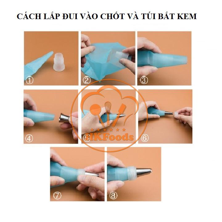 Bộ 6 đuôi bắt kem inox + túi bóp kem silicon